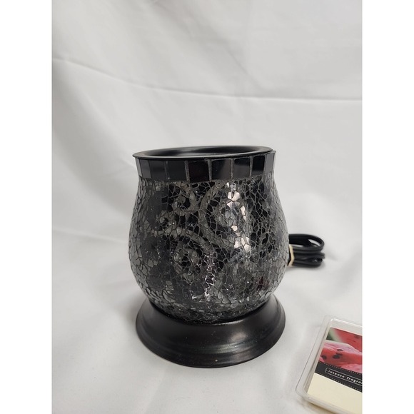 PartyLite Silver/Black Glass Swirl Wax Warmer Scent Glow Scentglow Electric - Picture 4 of 16